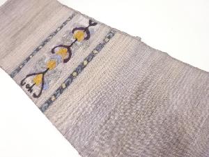 手織り真綿紬横段に抽象草花模様織出し名古屋帯